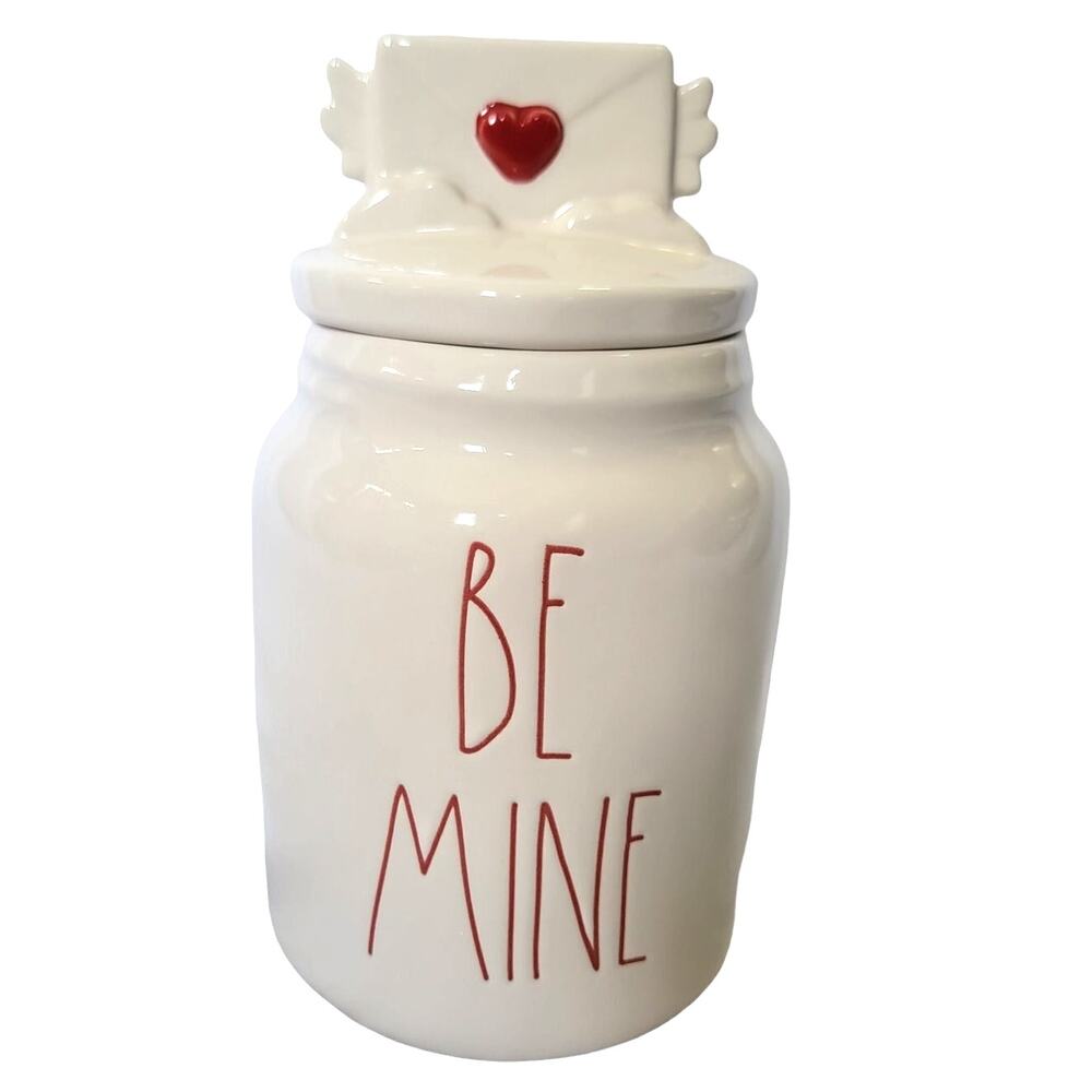 Rae Dunn Be Mine Red White Hearts Lidded Ceramic Canister Container Cookie Jar - Picture 12 of 12